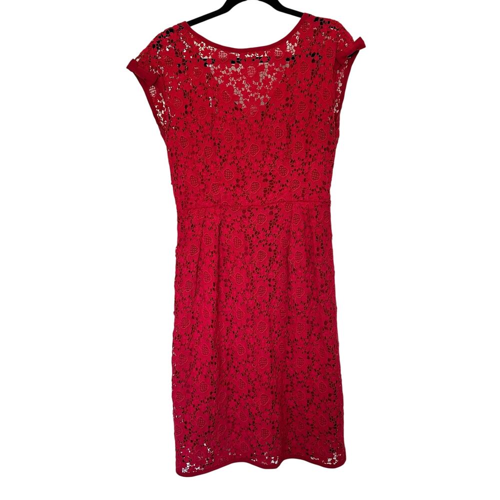 Nanette Lepore (6) Red Lace A-Line Dress Knee Length High Neck